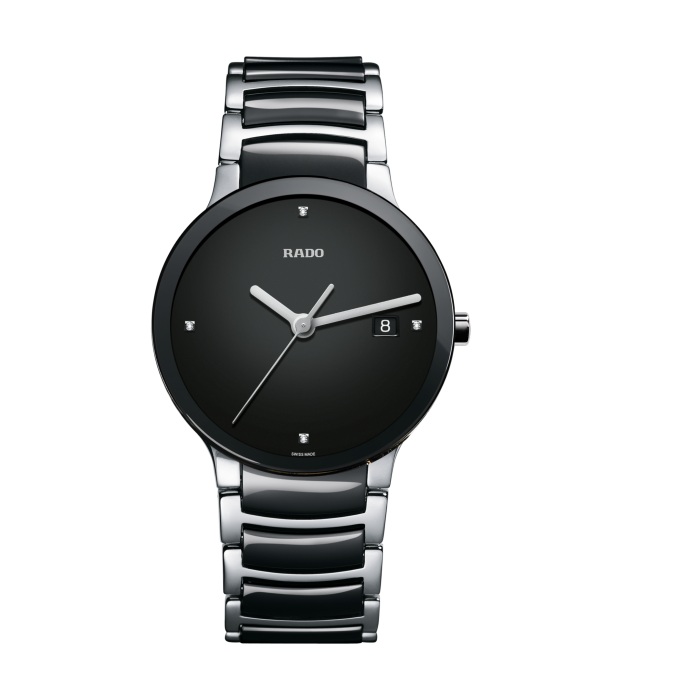 Rado Centrix black silver chain couple watches