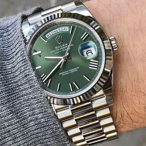 Rolex Daytona Automatic Green dial with silver chain men's watch