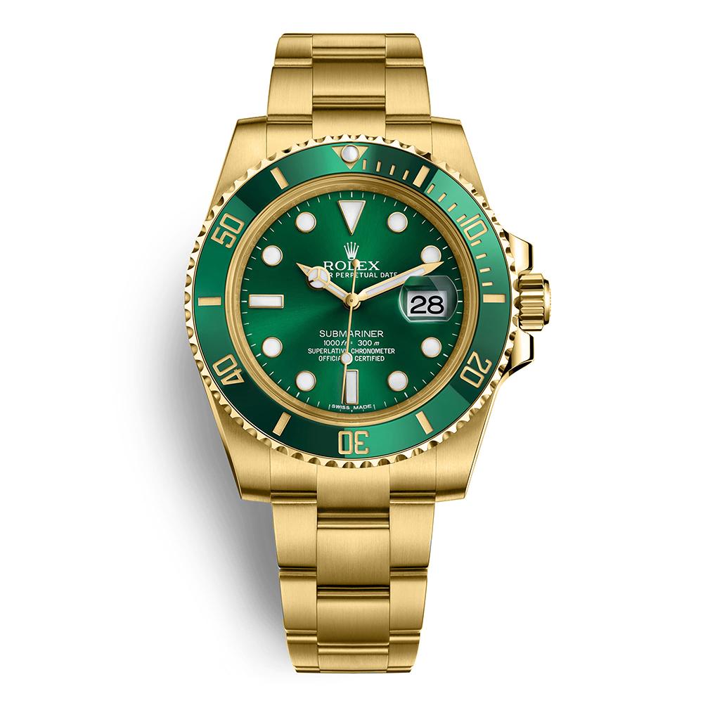 Rolex submariner date oster full gold with green dial men's watch