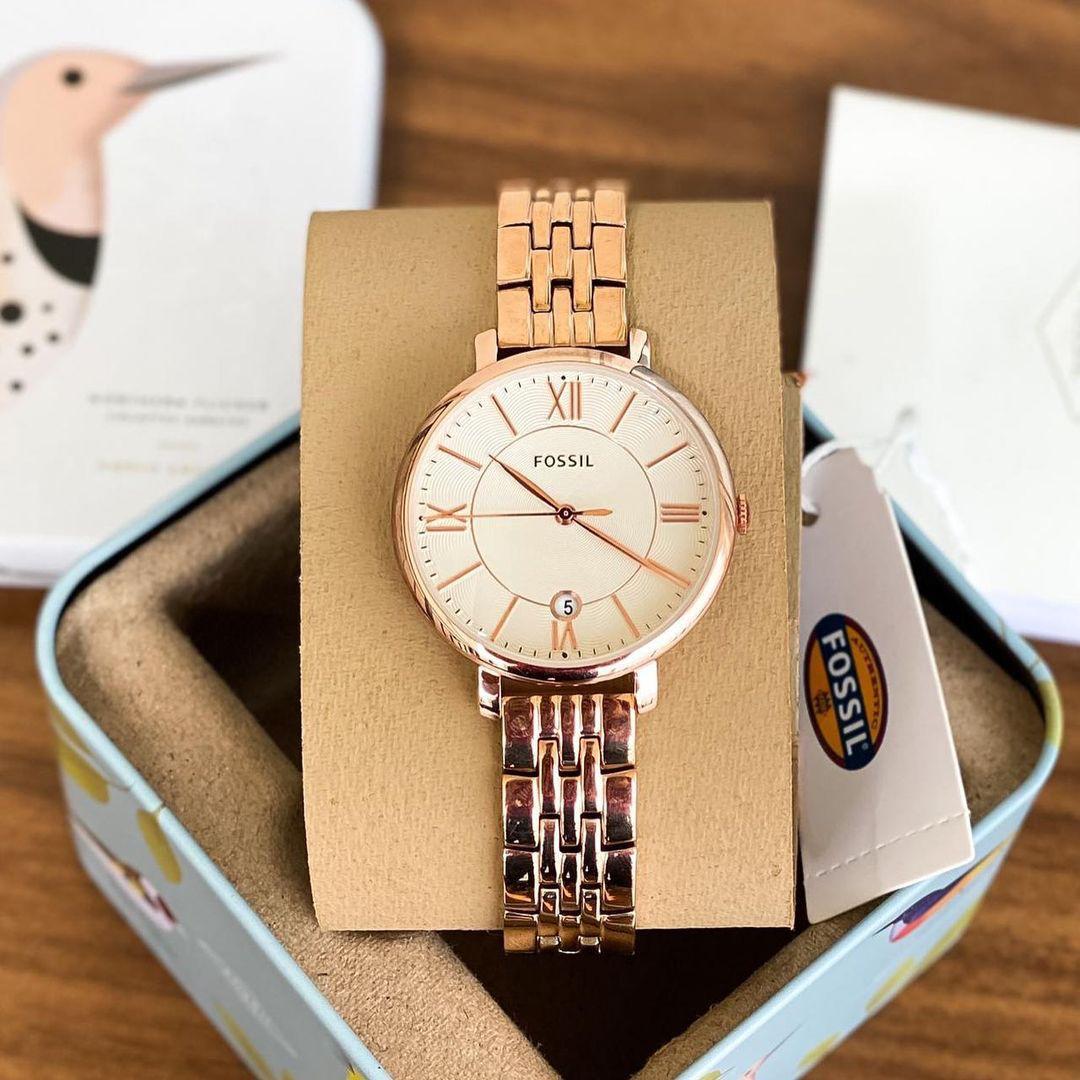 Fossil gold chain white dial women's watch