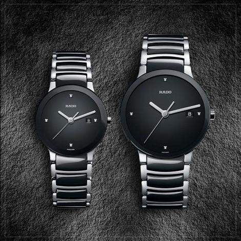 Rado Centrix black silver chain couple watches