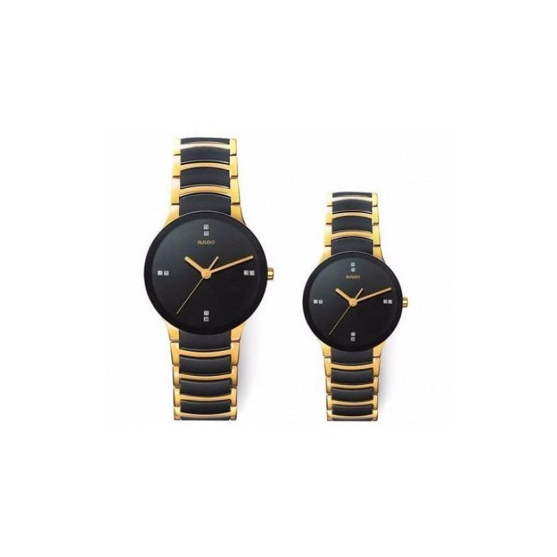 Rado centrix black gold chain couple watches