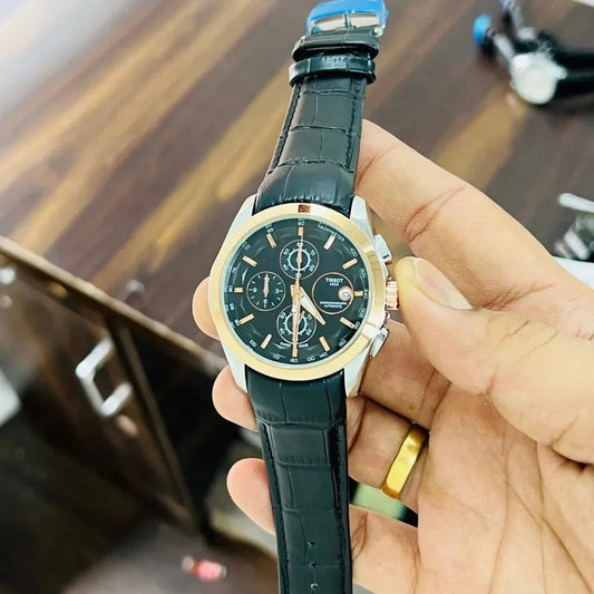 Imported Men’s Tissot Chronograph Leather Strap Black Dial Watch