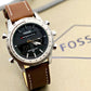 Fossil Digital Analog Silver Dial leather belt watch for men's