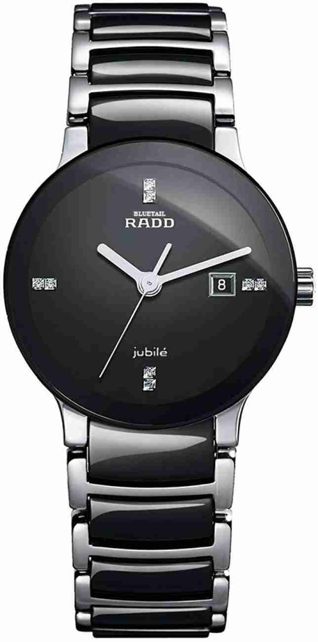Rado ceramic silver chain black dial men's analog watch