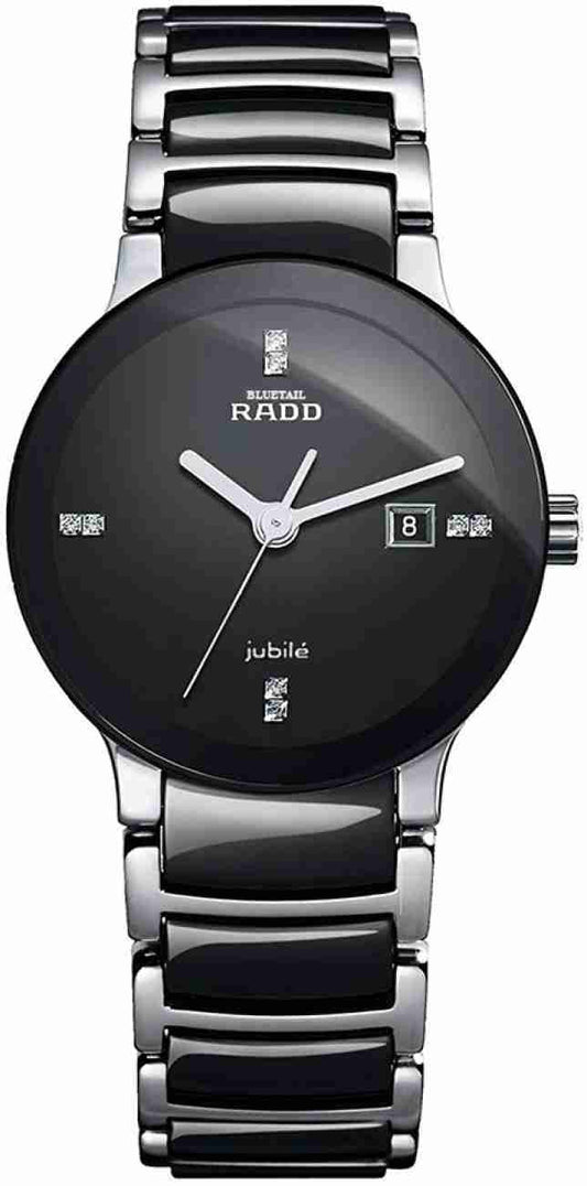Rado ceramic silver chain black dial men's analog watch