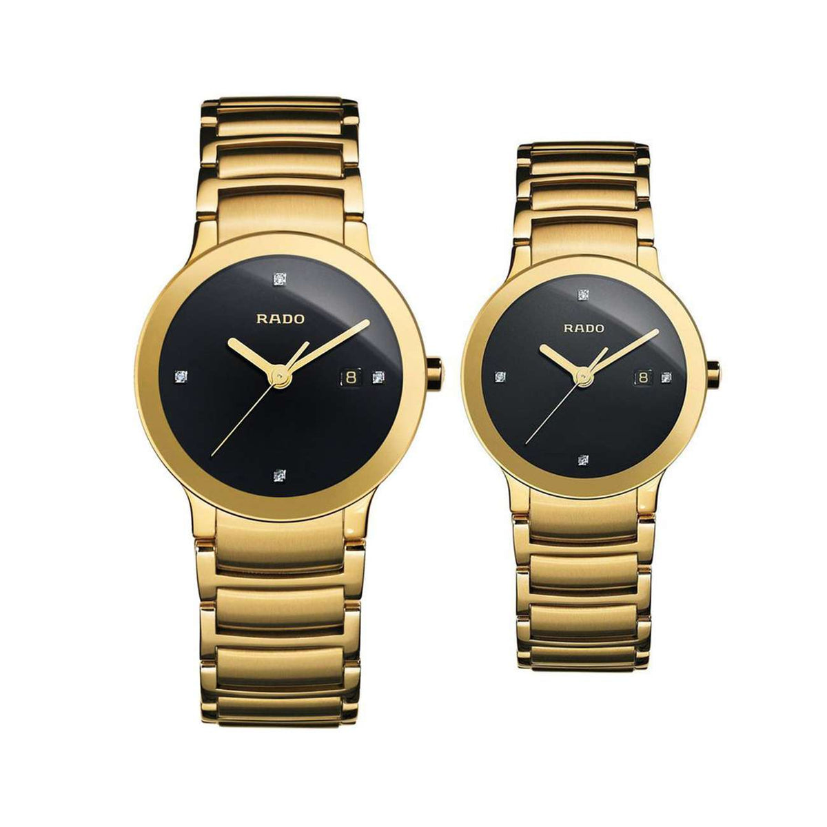 Rado centrix gold chain couple watches