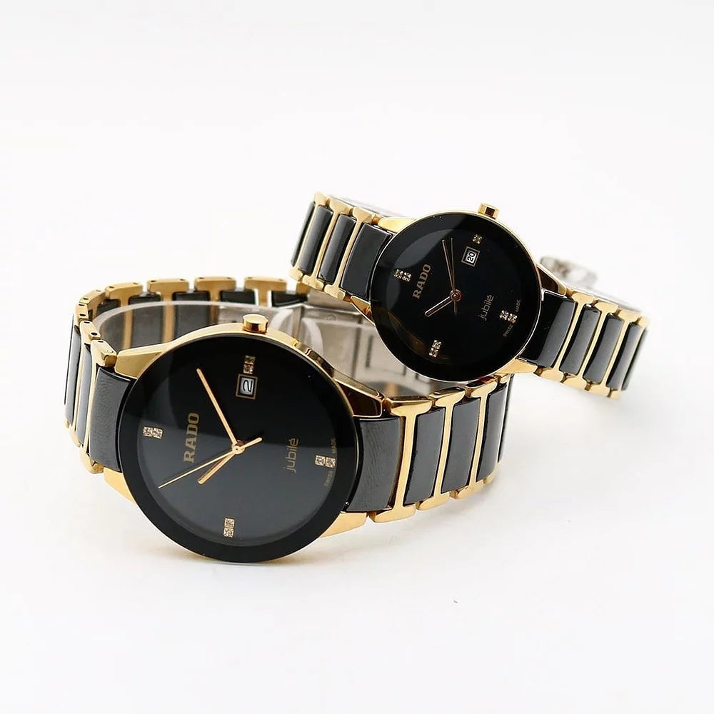Rado centrix glod black chain couple watches