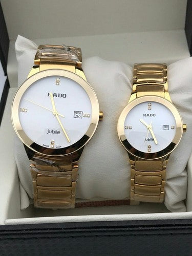 Rado centrix gold chain white dial couple