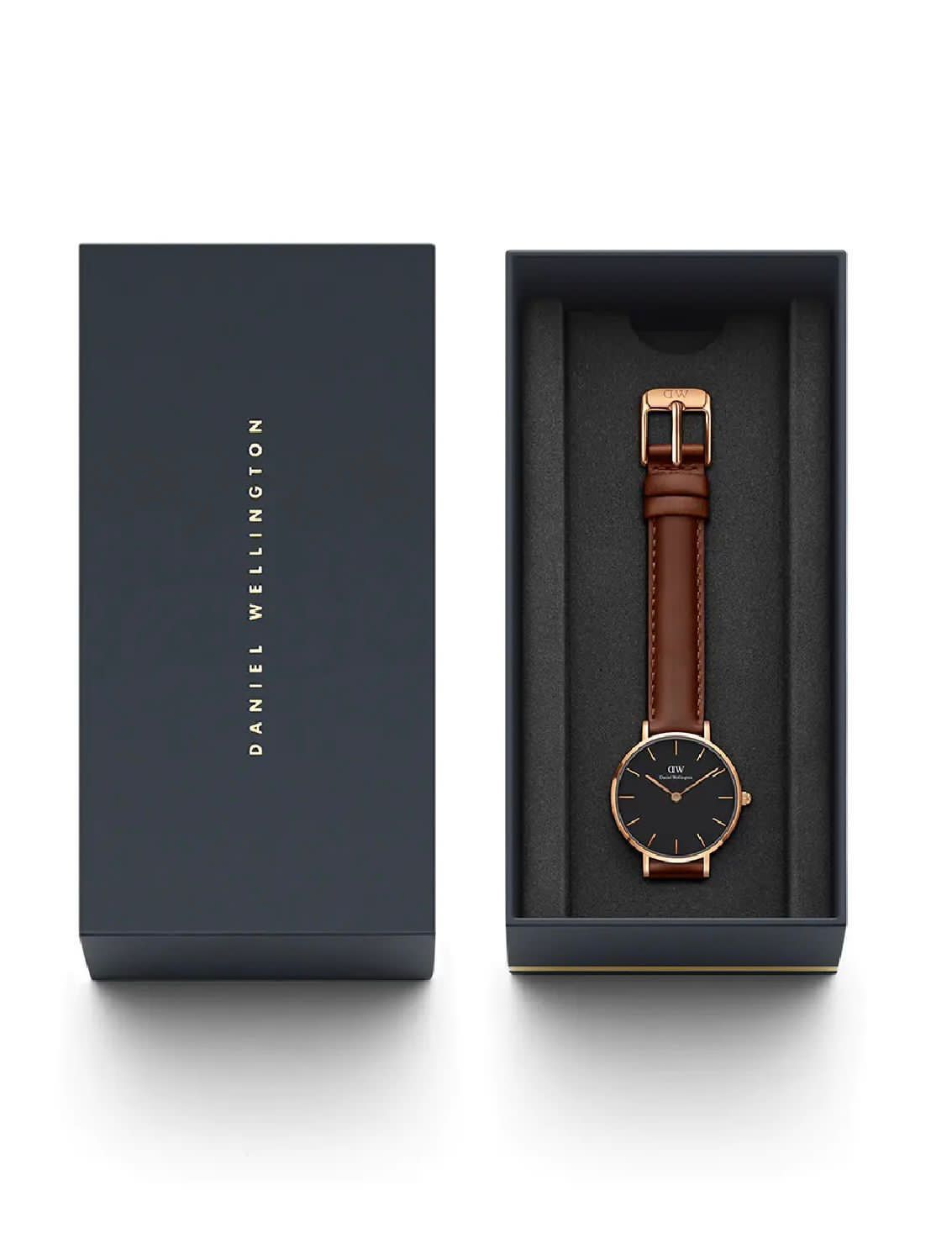 Daniel Wellington brown leather belt black dial watch for ladies