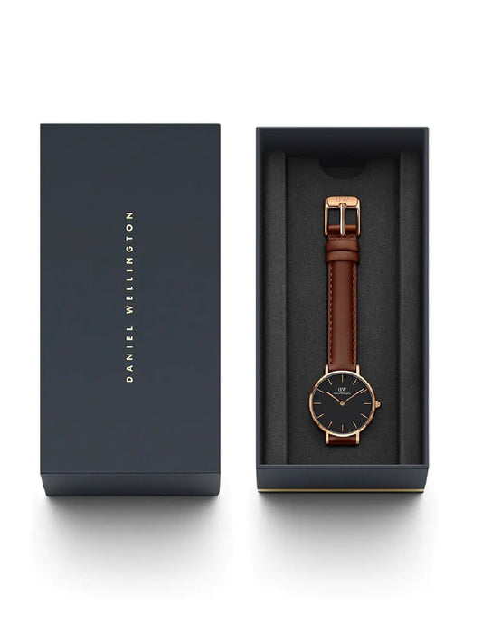 Daniel Wellington brown leather belt black dial watch for ladies