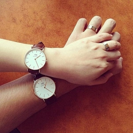 Daniel Wellington leather brown belt couple watches