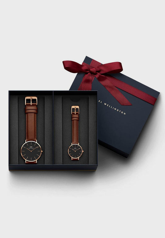 Daniel Wellington leather brown belt couple watches