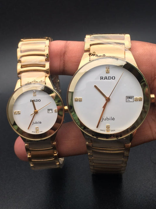 Rado centrix gold chain white dial couple