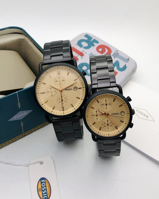 Fossil black chain couple watches