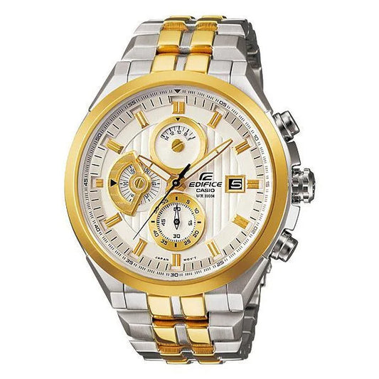 Casio Edifice Chronograph Men’s Watch With Silver Gold Color & Stainless Steel Strap ED426