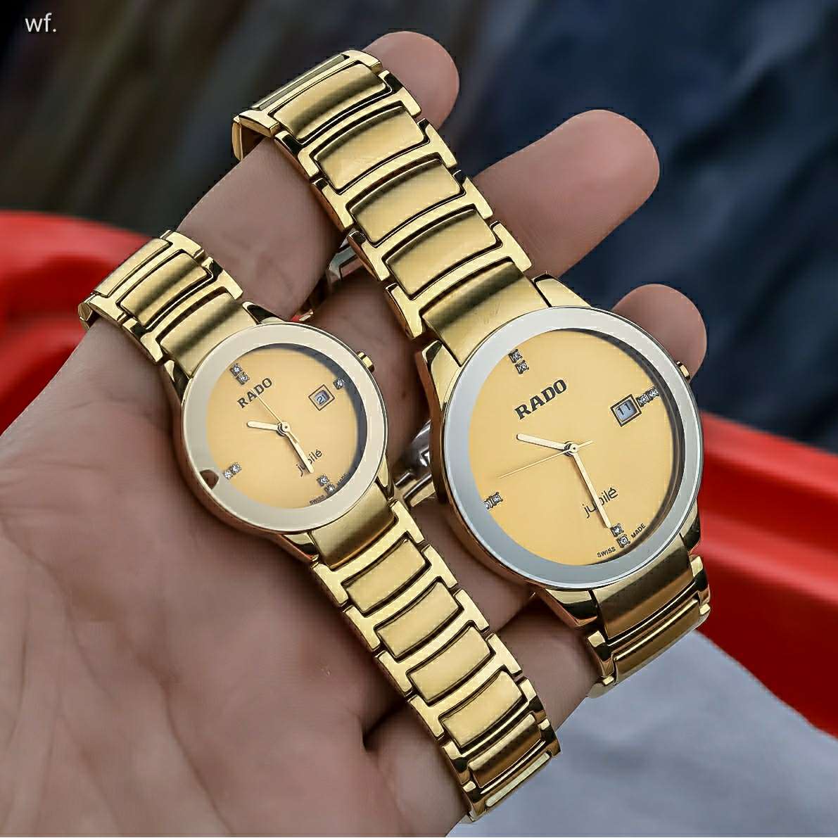 rado centrix couple gold colour watches