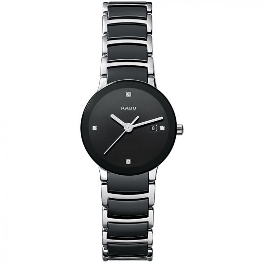 Rado Centrix black silver chain couple watches