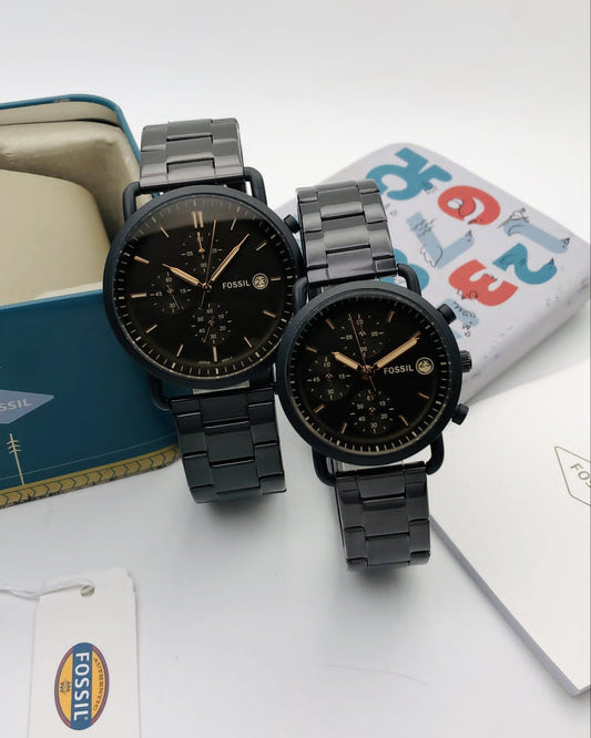 Fossil full black couple watches