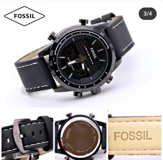 Fossil Digital Analog Black Dial leather belt watch for men's
