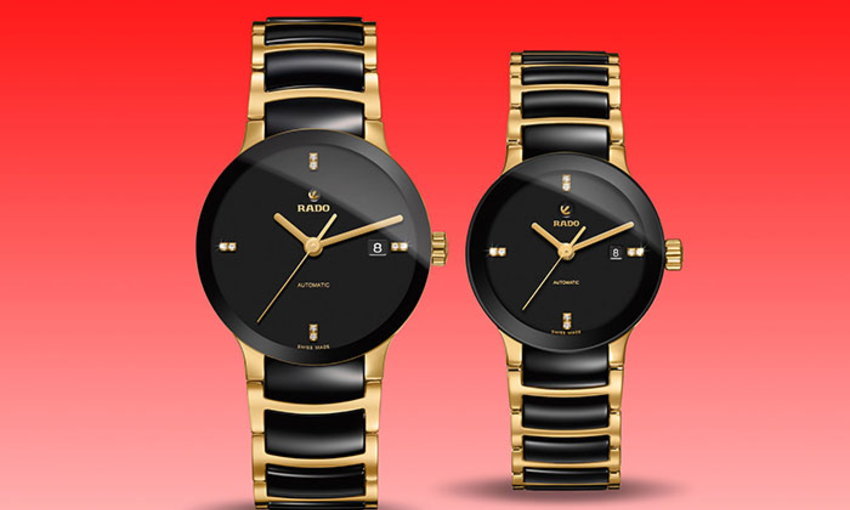 Rado centrix couple watch gold black chain