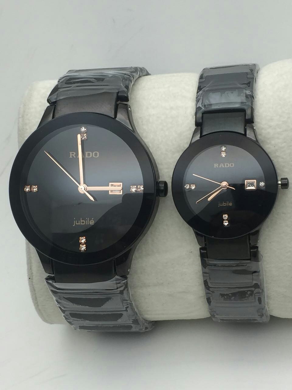 Rado centrix black chain couple watches