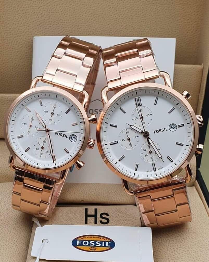 Fossil rose gold chain chronograph couple watches