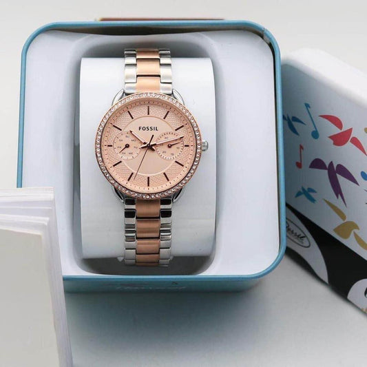 Fossil rose gold dial ladies watch