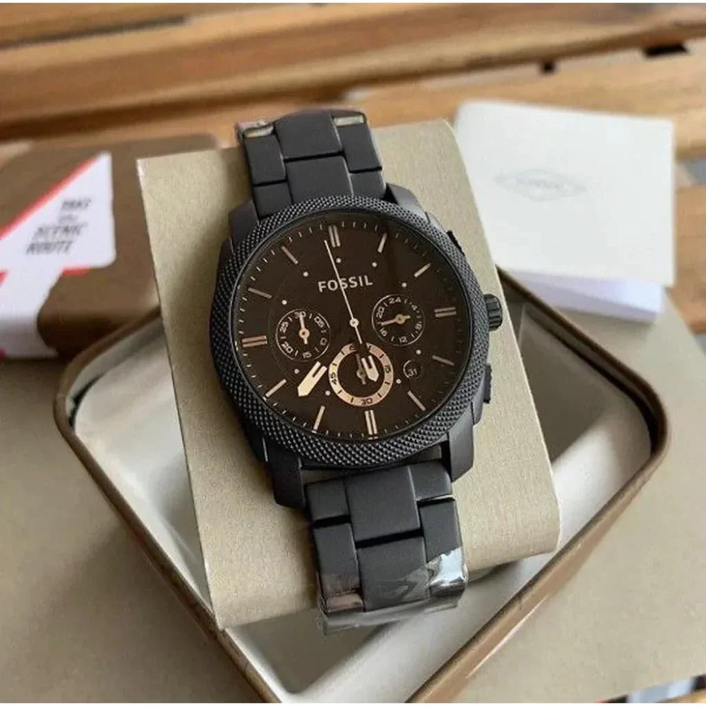 Imported Fossil Watch Chronograph Black Dial Watch For Men