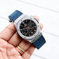 Hub-lot Silver Black Dial Chronograph Blue Leather Belt Watch For Men's