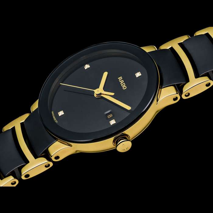 Rado centrix black gold chain couple watches
