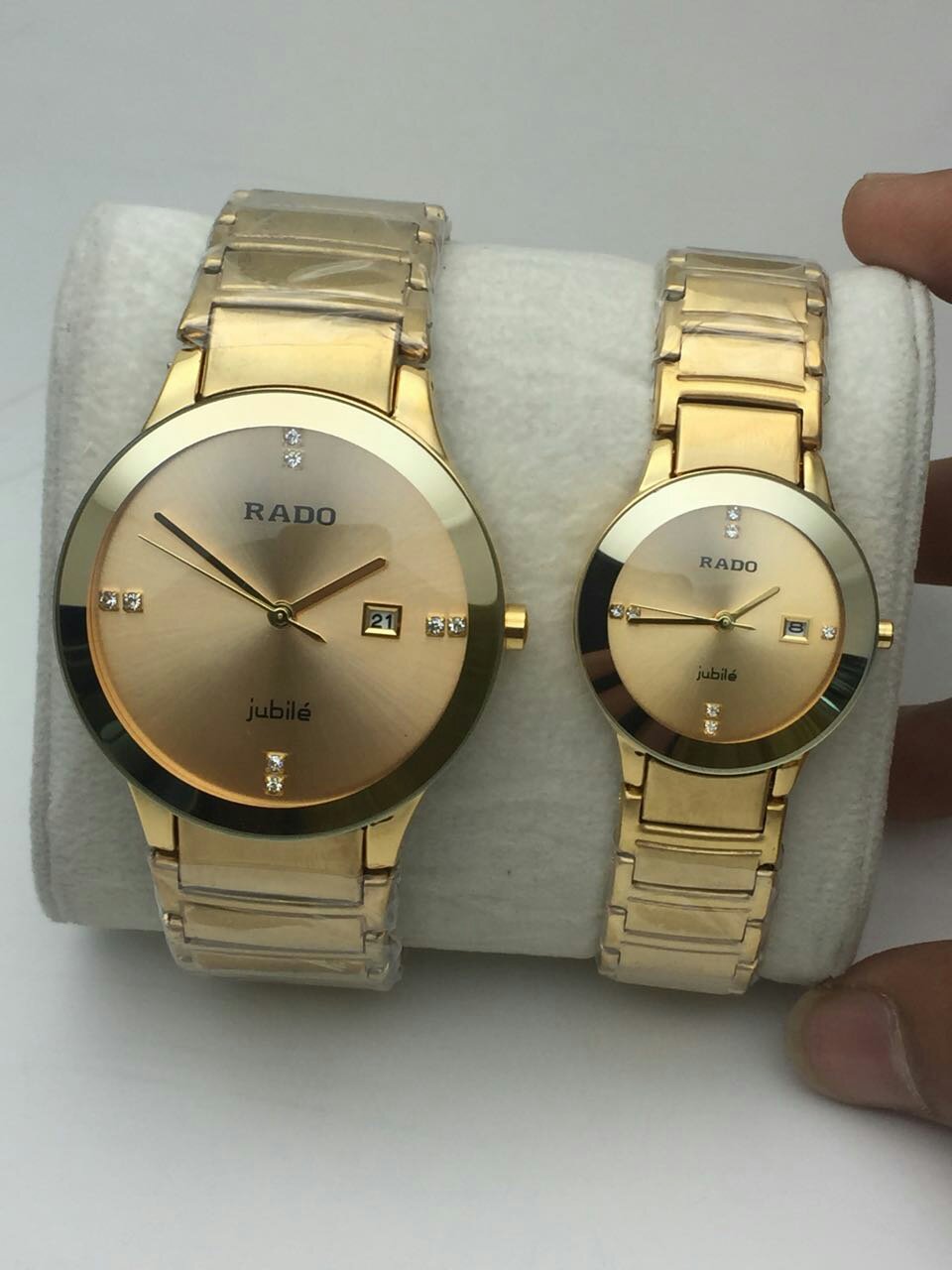 Rado centrix gold chain couple watches