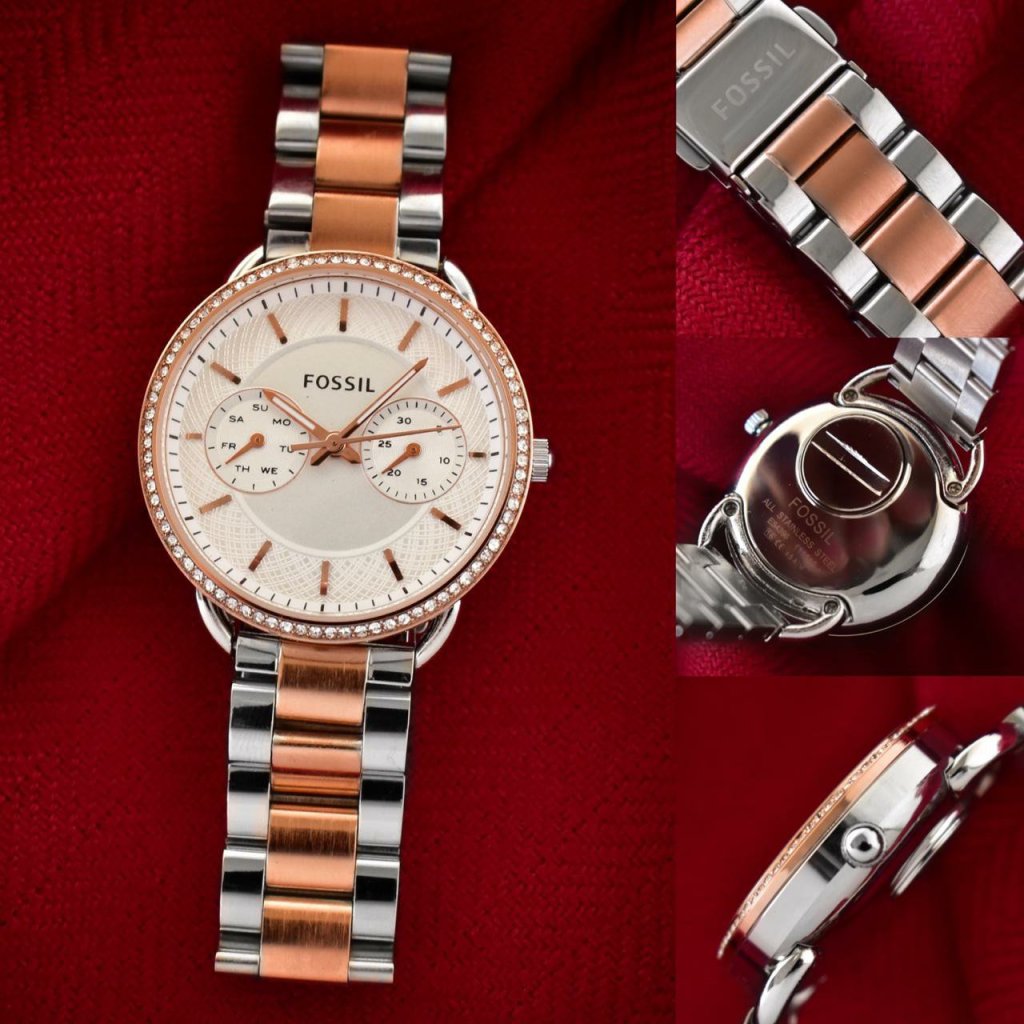 Fossil Tailor multifunction Silver gold chain women's watch