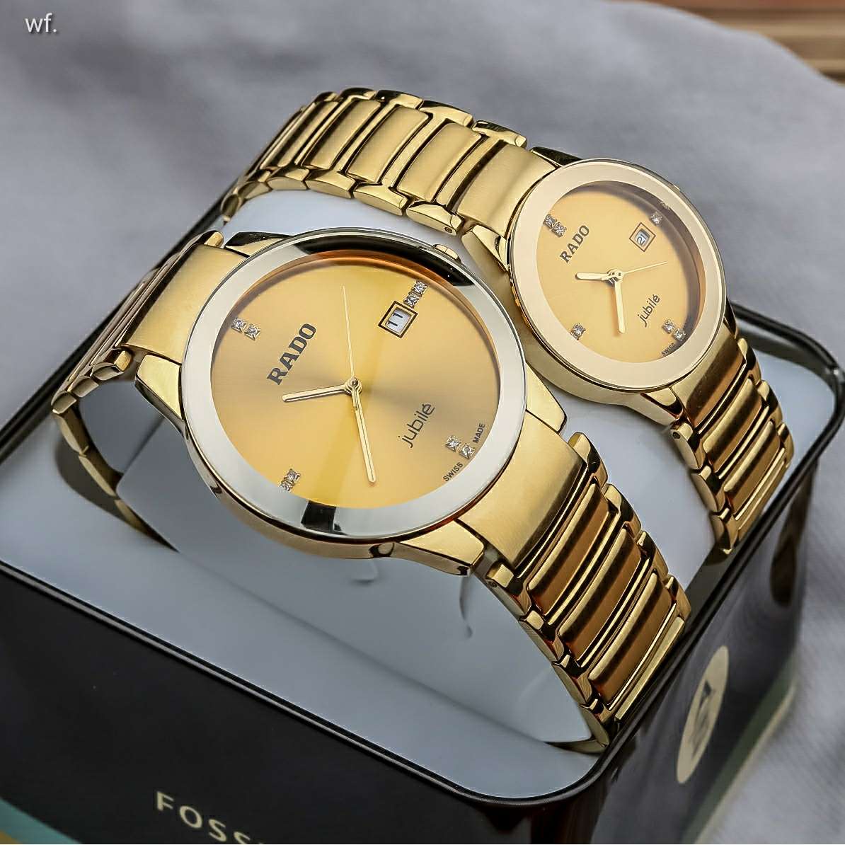 rado centrix couple gold colour watches