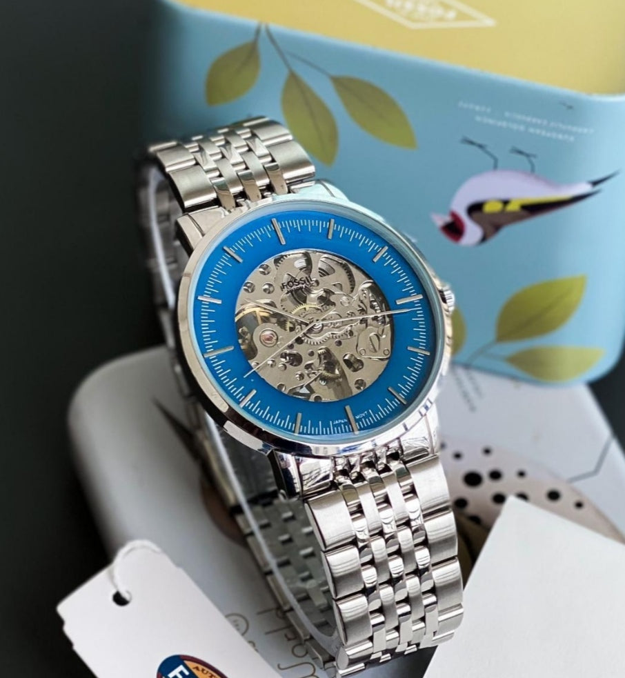 Fossil automatic Blue Dial stainless steel men's watch