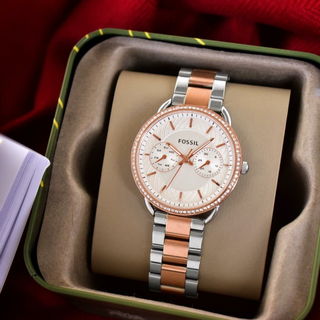 Fossil Tailor multifunction Silver gold chain women's watch