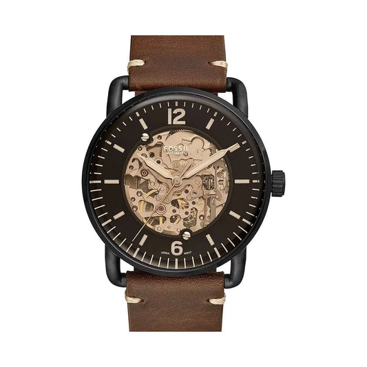 Fossil ME3098 skeleton leather belt watch for men's