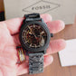 Fossil Skeleton Open Heart Black Dial