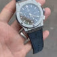 Hub-lot Silver Black Dial Chronograph Blue Leather Belt Watch For Men's