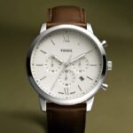 Fossil leather mens luxury watch Chronograph white dial